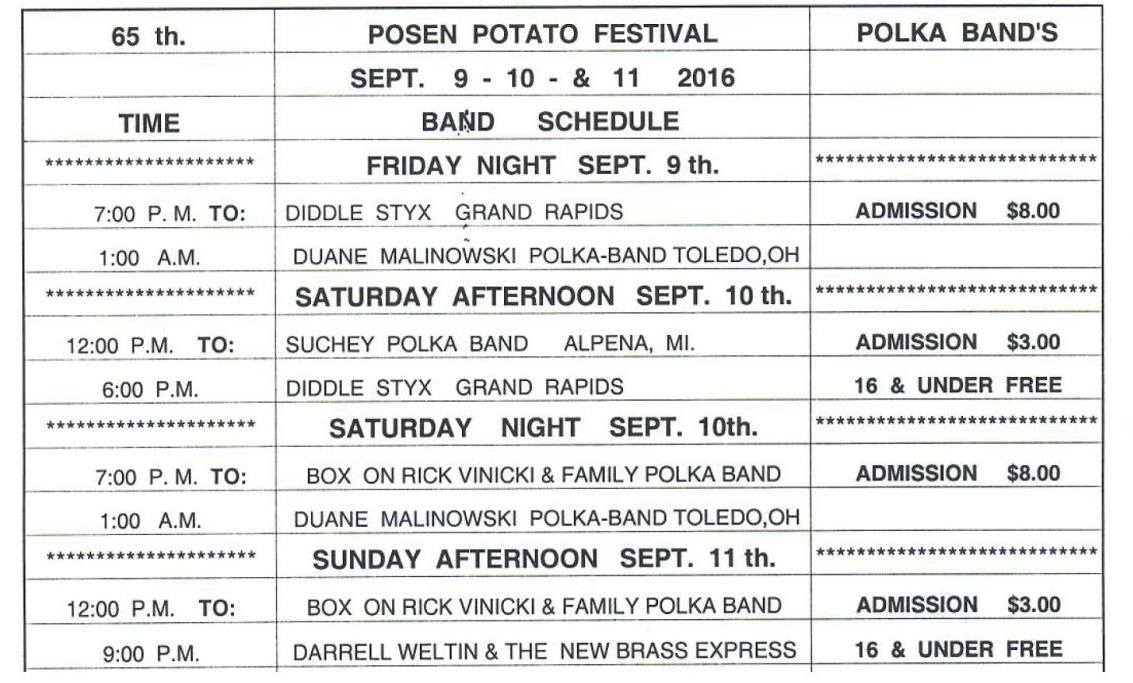 2016 Posen Potato Festival Polka Concerts